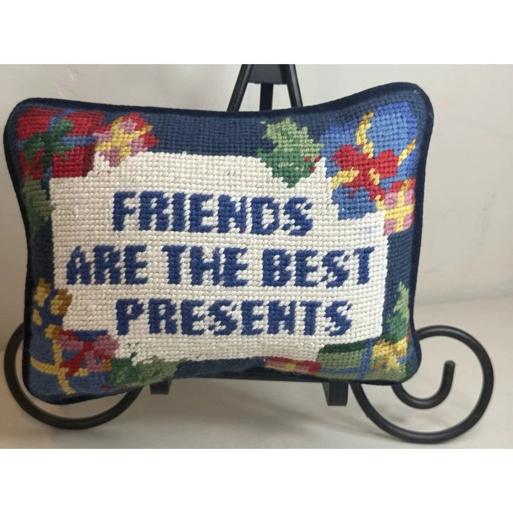 VTG Friends Are The Best Presents‎ Needlepoint Pillow Gift Velvet Accent Small